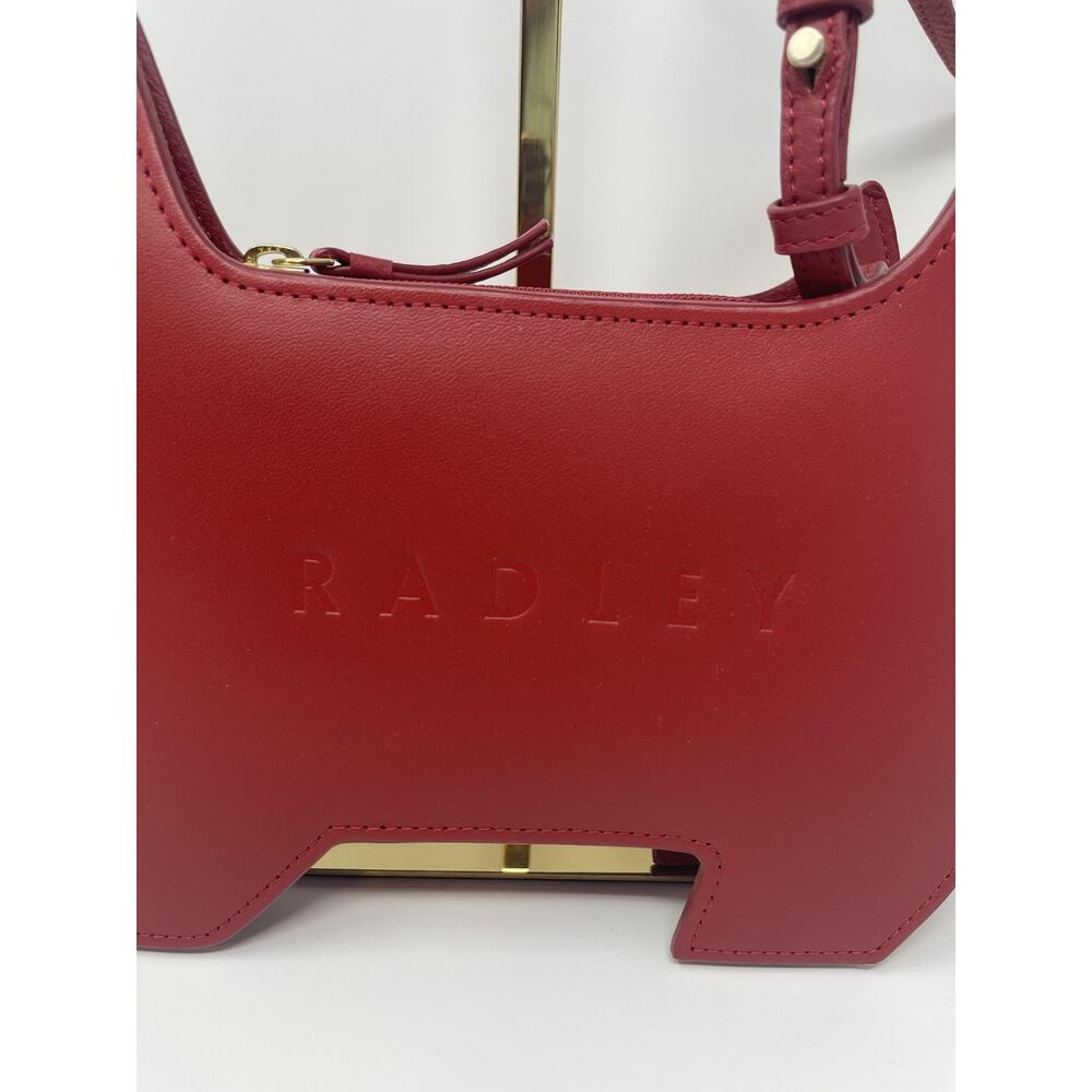 Radley Leather Crossbody Bag Womens Small Red Dog Shaped Cut Out Gold Trim - Picture 3 of 13